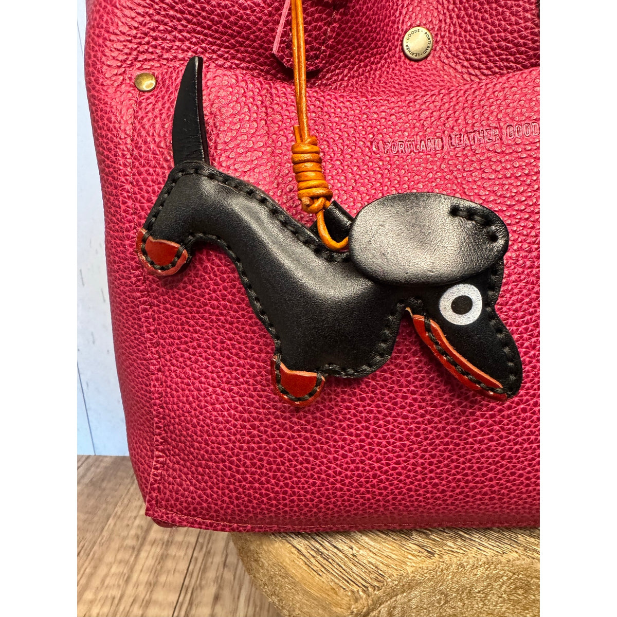 Black Genuine Leather Black Dog Bag Charm Dachshund Wiener Dog Purse Charm Dogs