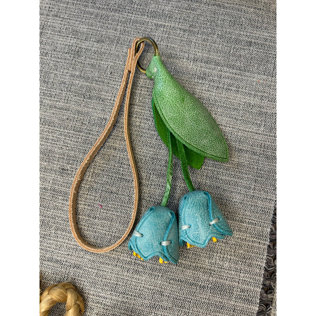 Genuine Leather Light blue Tulip Bag Charm Tulips Flower Leather Purse Charm