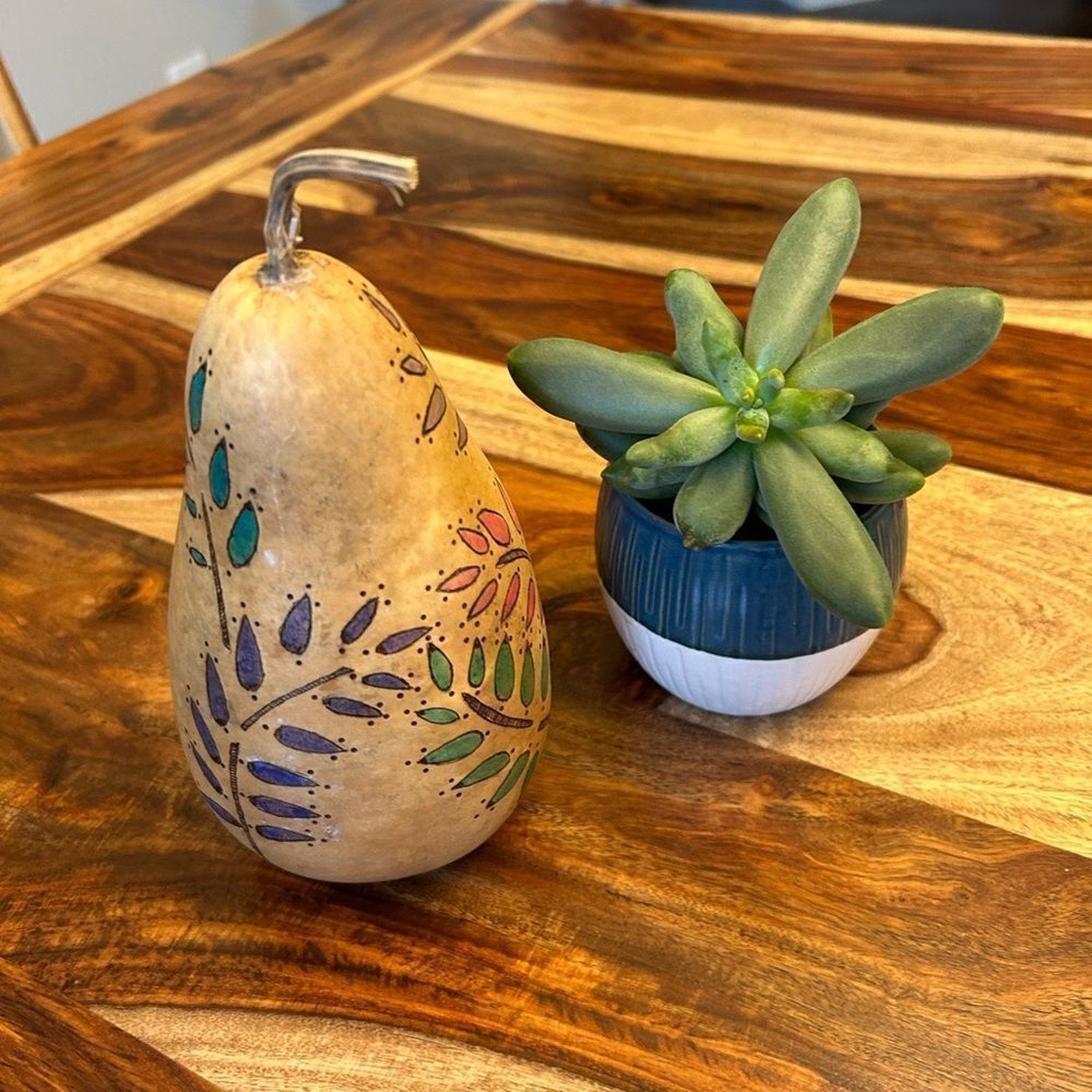 Gourd Home Decoration Custom Designed Woodburning and Painted Gourd Boho Home
