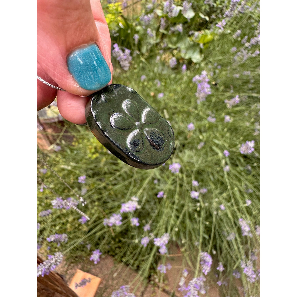 Kiln Fired Mirror Daisy Necklace Handcrafted Ceramic Pendant Jewelry Green