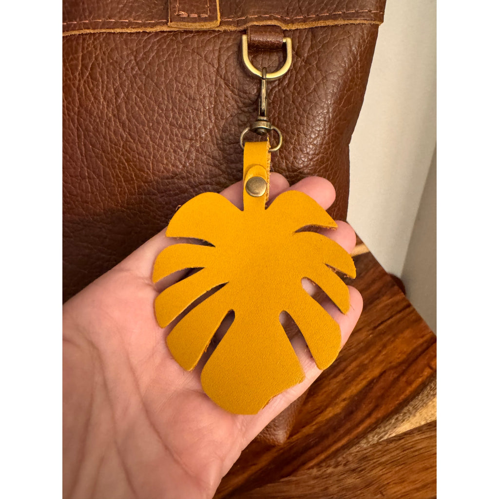 Yellow Monstera Bag Charm Genuine Leather Purse Charm NEW