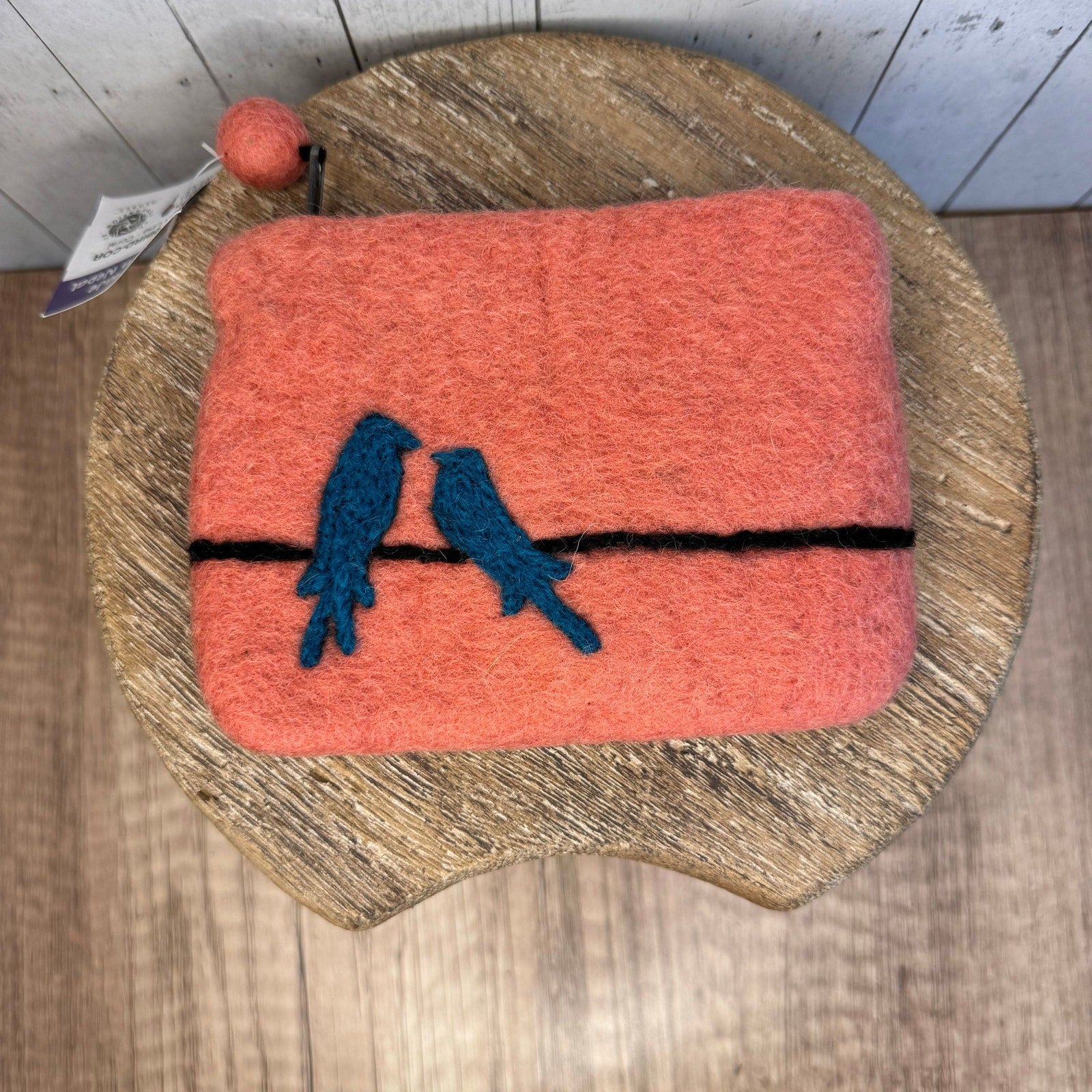 Coral Pink Felted Wool Wallet Pouch Blue Pink Coral Makeup Bag New FAST SHIP