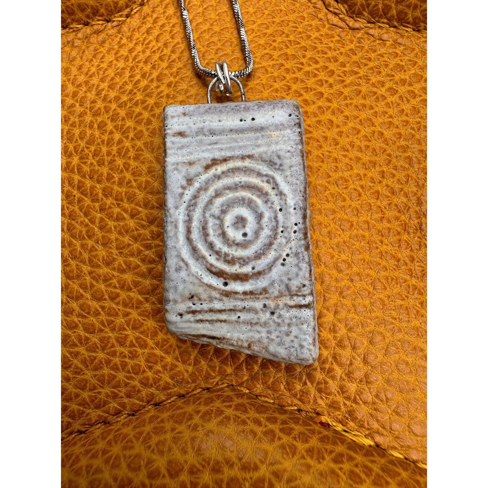 Kiln Fired Off White Pendant Necklace Handcrafted Ceramic Circles Necklace