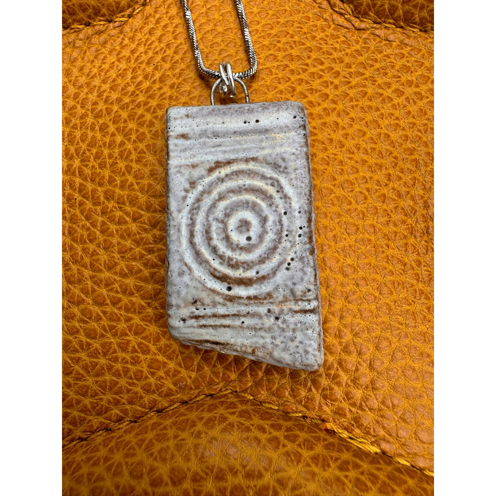 Kiln Fired Off White Pendant Necklace Handcrafted Ceramic Circles Necklace