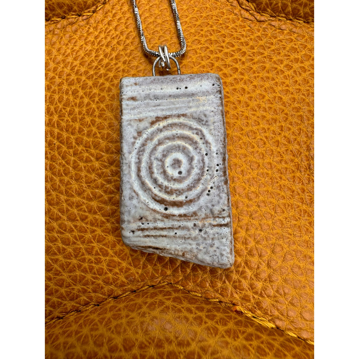 Kiln Fired Off White Pendant Necklace Handcrafted Ceramic Circles Necklace
