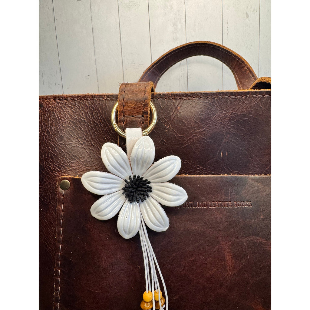 White Summer Daisy Purse Charm Genuine Leather Summer Flower Bag Charm NEW!