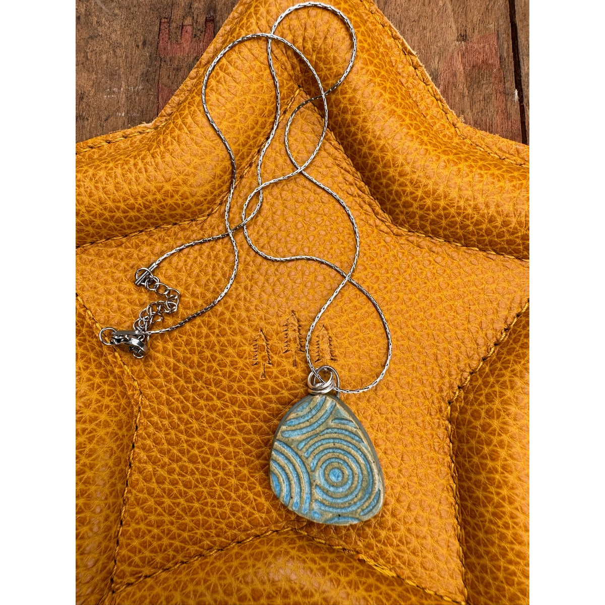 Boho Blue Circles Necklace Handmade Pendant Ceramic Necklace Medallion Jewelry