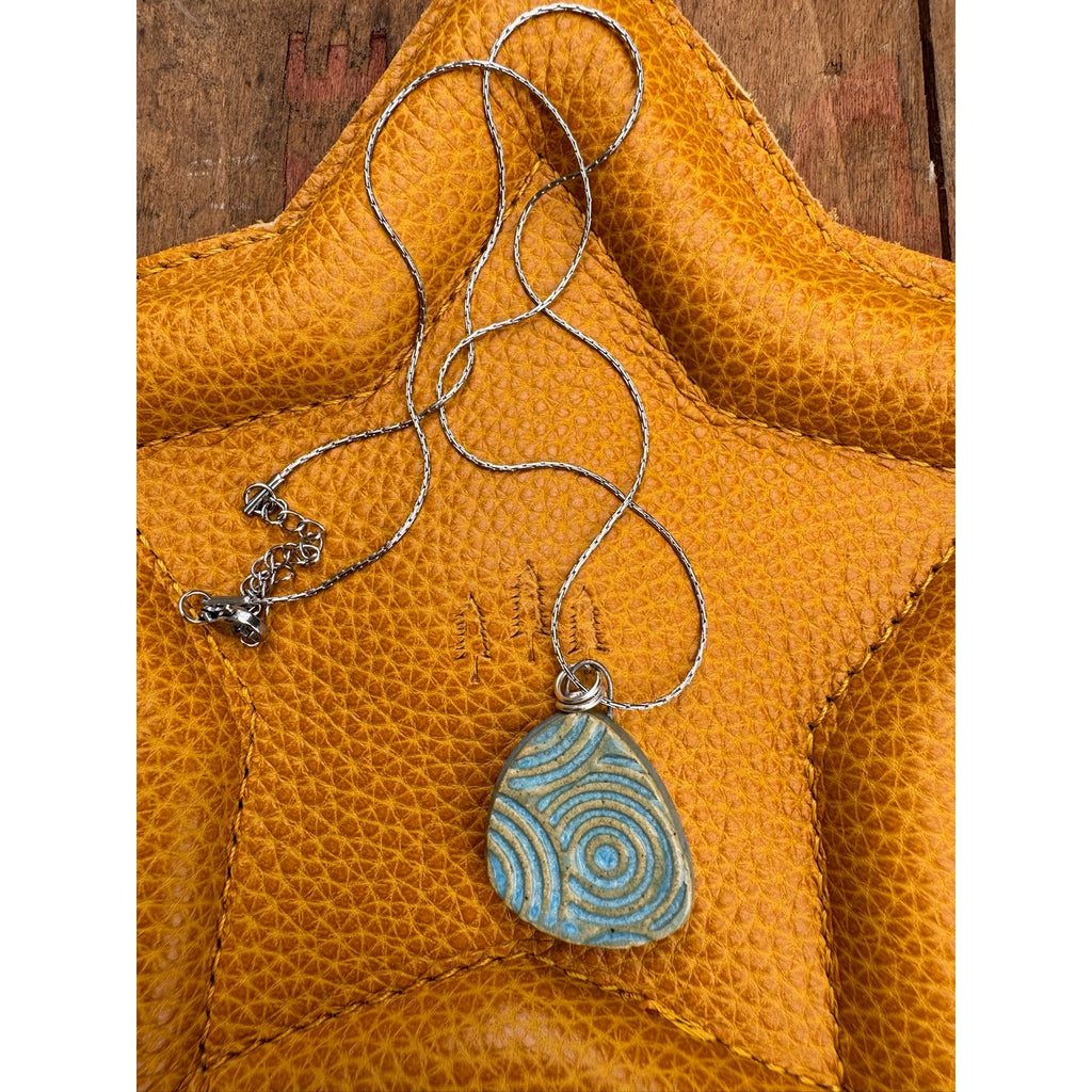 Boho Blue Circles Necklace Handmade Pendant Ceramic Necklace Medallion Jewelry