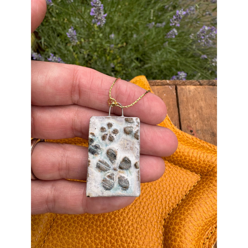 Kiln Fired Rectangle Daisy Necklace Handcrafted Matte White Jewelry