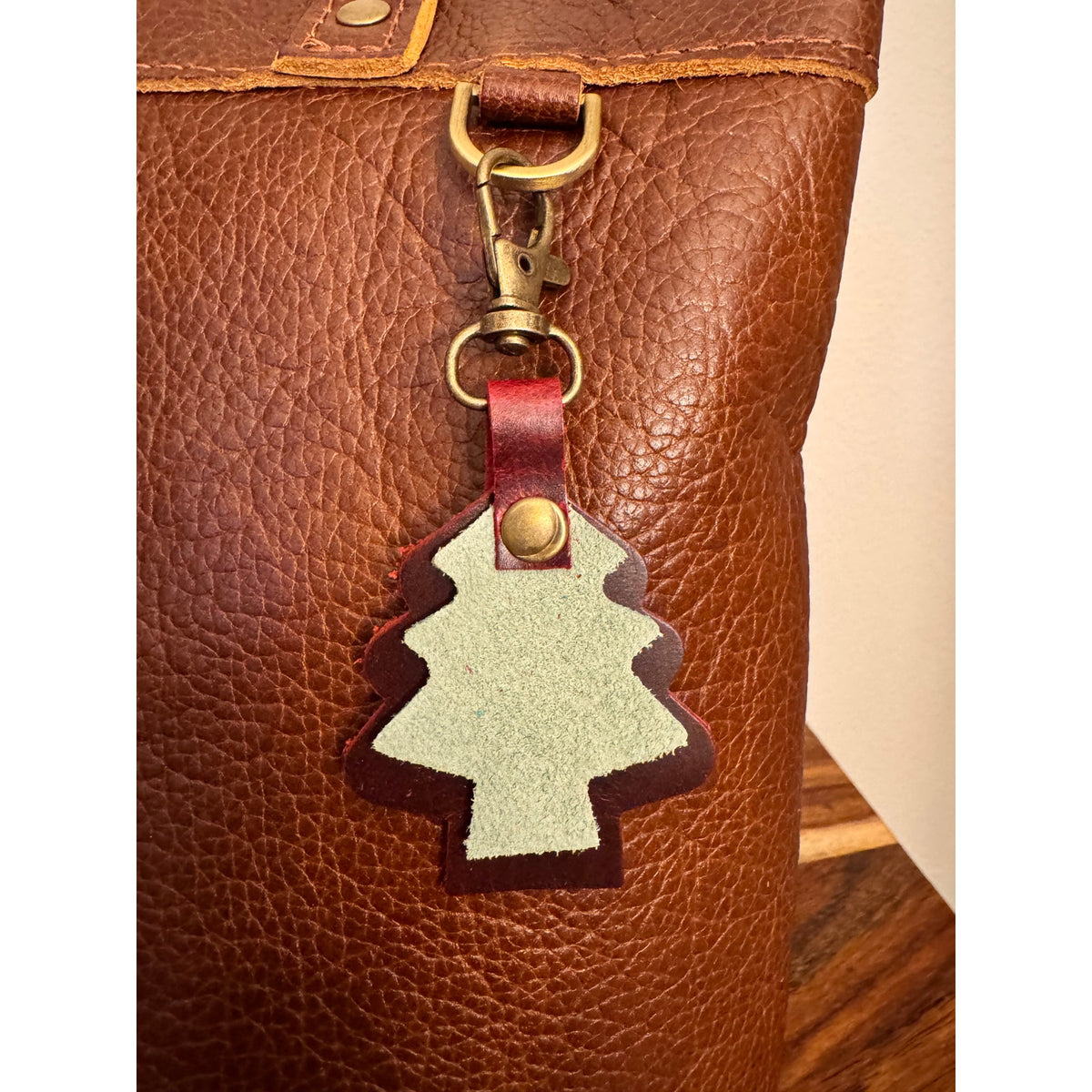 Holiday Red Green Christmas Bag Charm Genuine Leather Christmas Tree Purse Charm