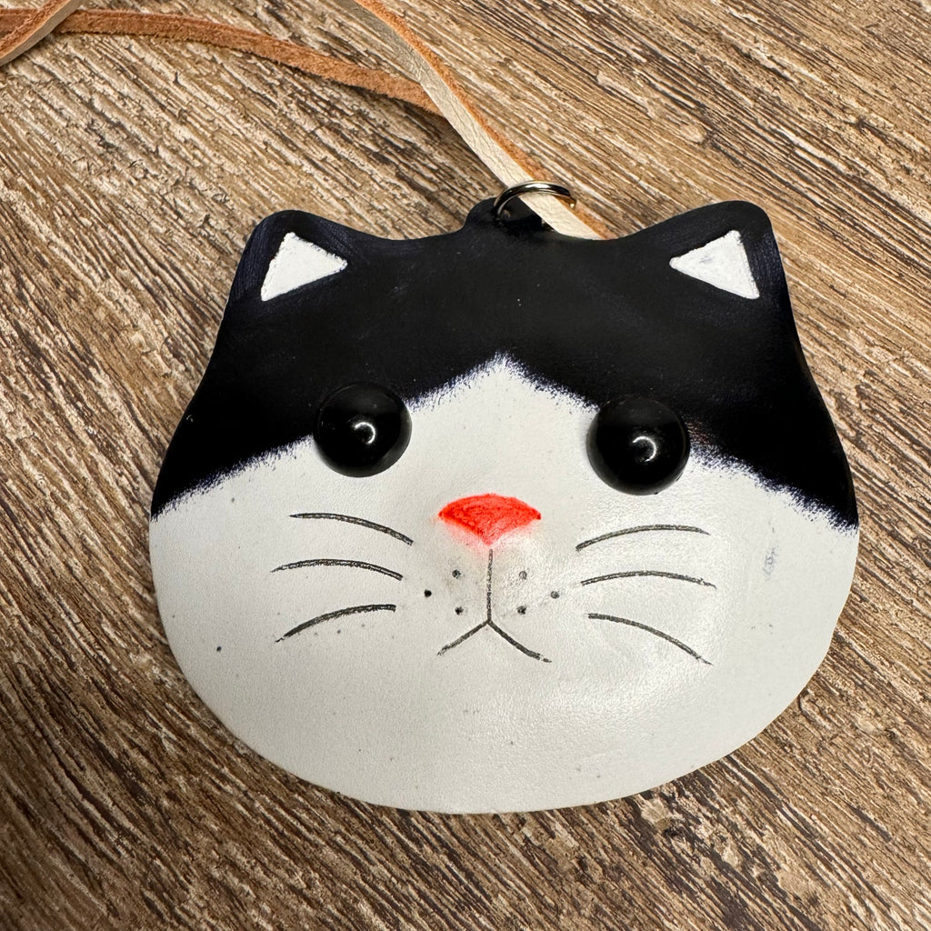 Genuine Leather Black Cat Bag Charm Leather Hand Painted Kitty Cat Purse Charm