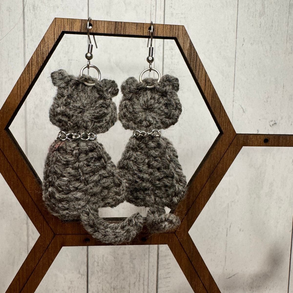 Gray Cat Crochet Earrings Kitty Accessories Gray Earrings FAST SHIP NEW!