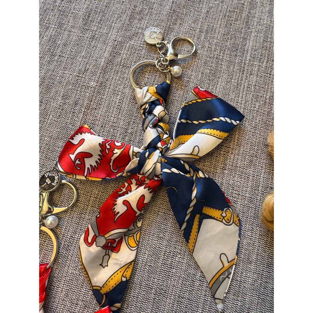 Set of 3 Satin Bow Bag Charms Floral Purse Charm Polka Dot Colorful Bow