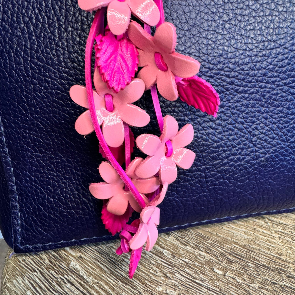 Pink Leather Flower Purse Charm Genuine Leather Pink Spring Flower Bag Charm NEW