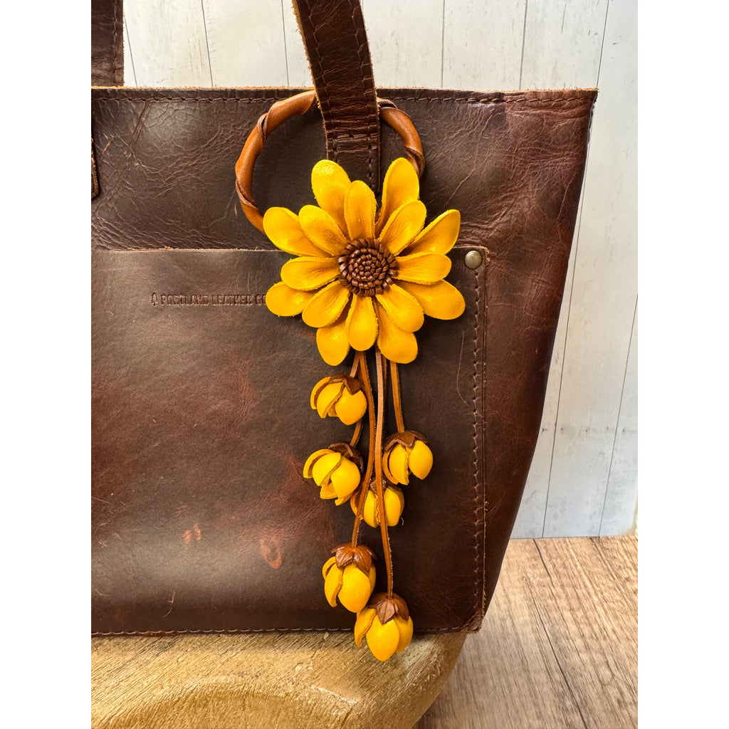 Leather Yellow Flower Purse Charm Genuine Leather Daisy Bag Charm NEW FAST SHIP
