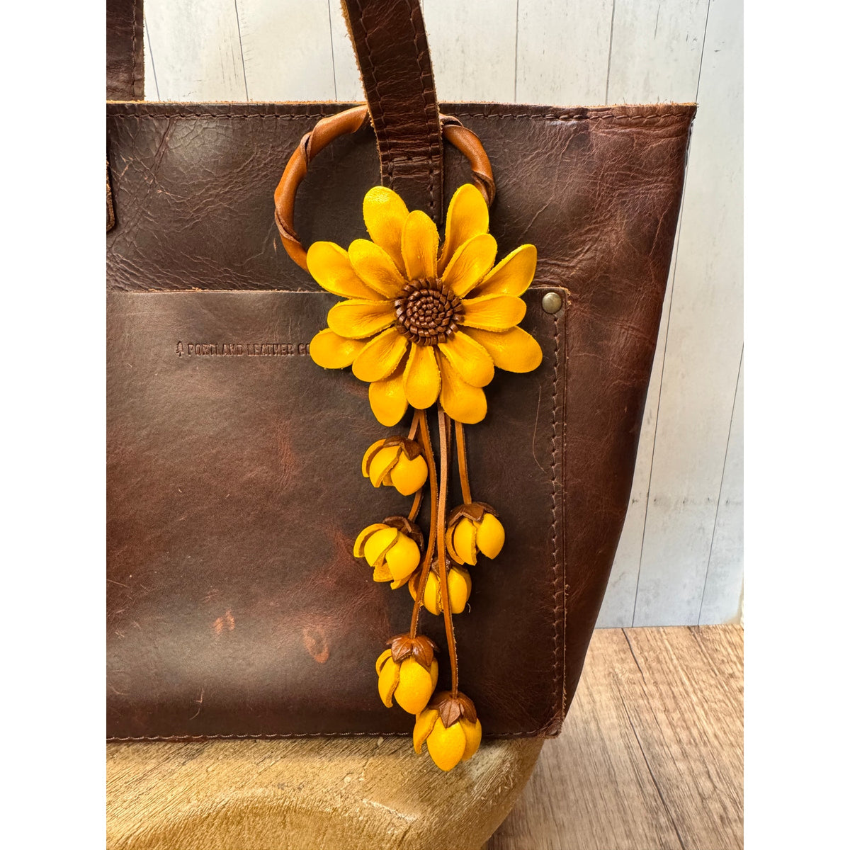 Leather Yellow Flower Purse Charm Genuine Leather Daisy Bag Charm NEW FAST SHIP
