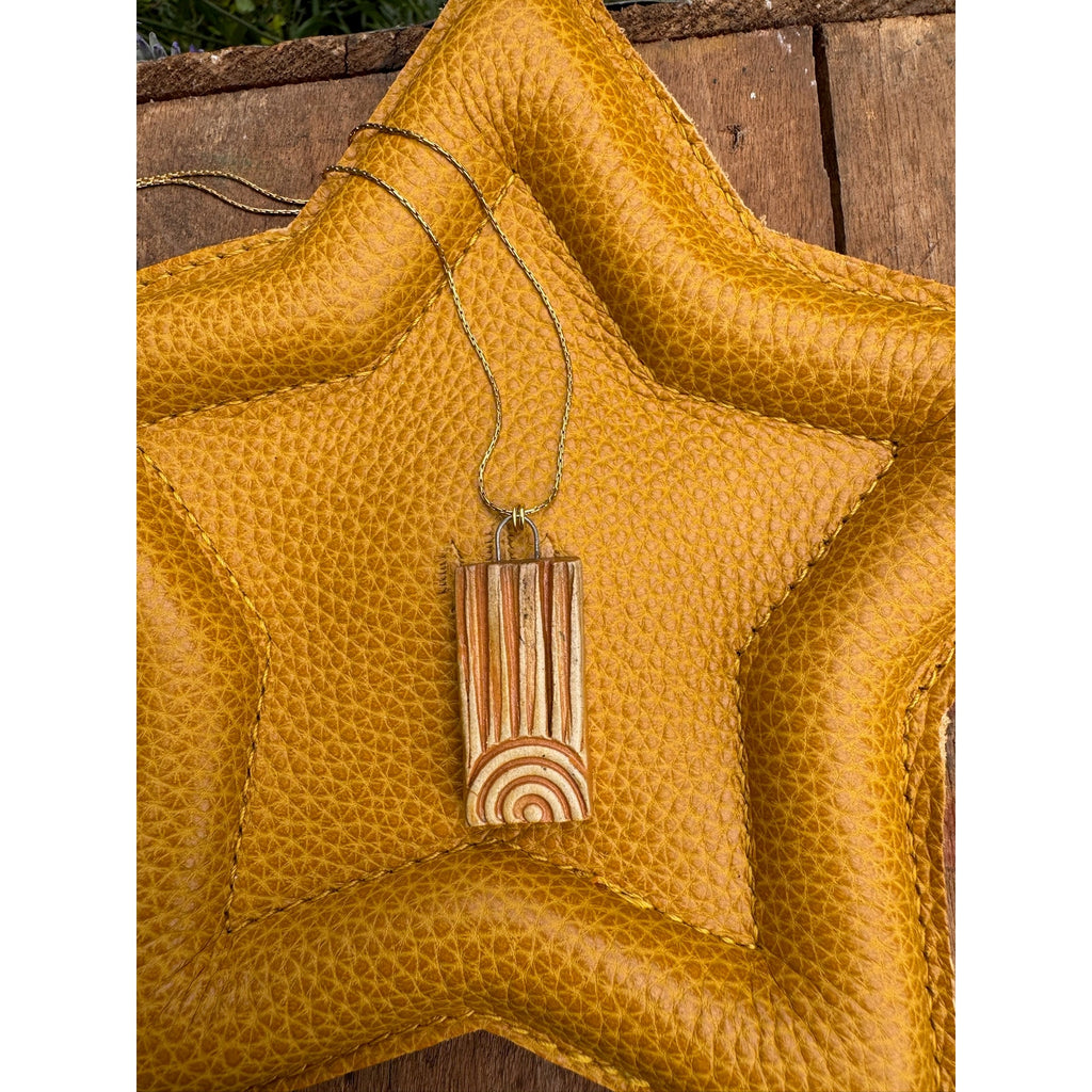 Rectangle Pendant Necklace Ceramic Kiln Fired Handcrafted Pendant Jewelry