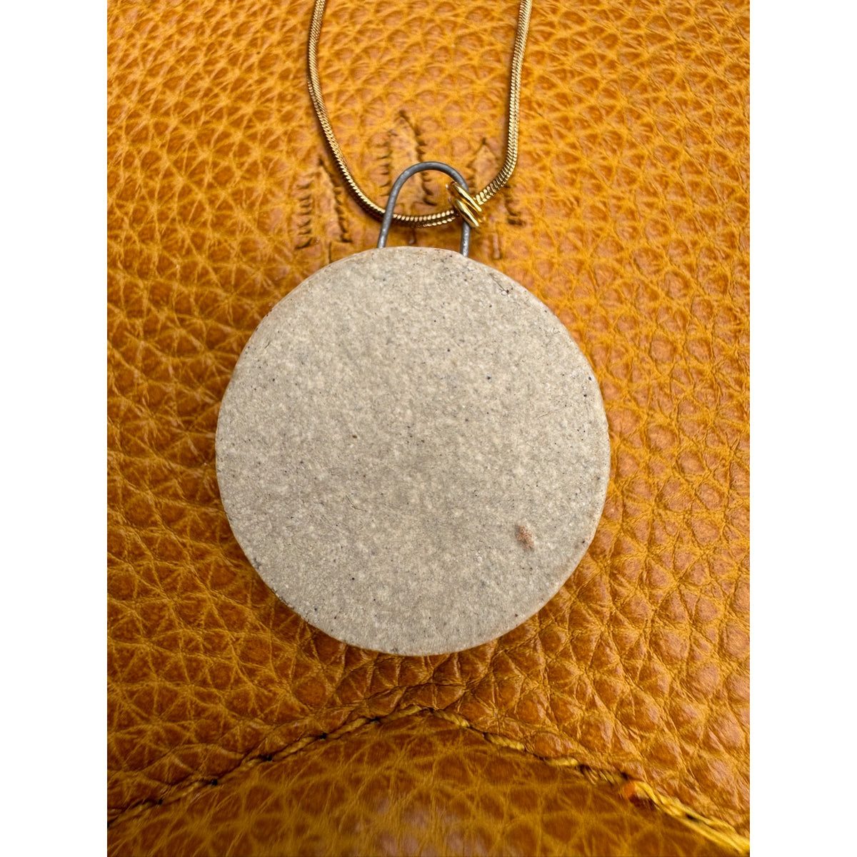 Kiln Fired Light Green Neutral Necklace Handcrafted Ceramic Round Pendant