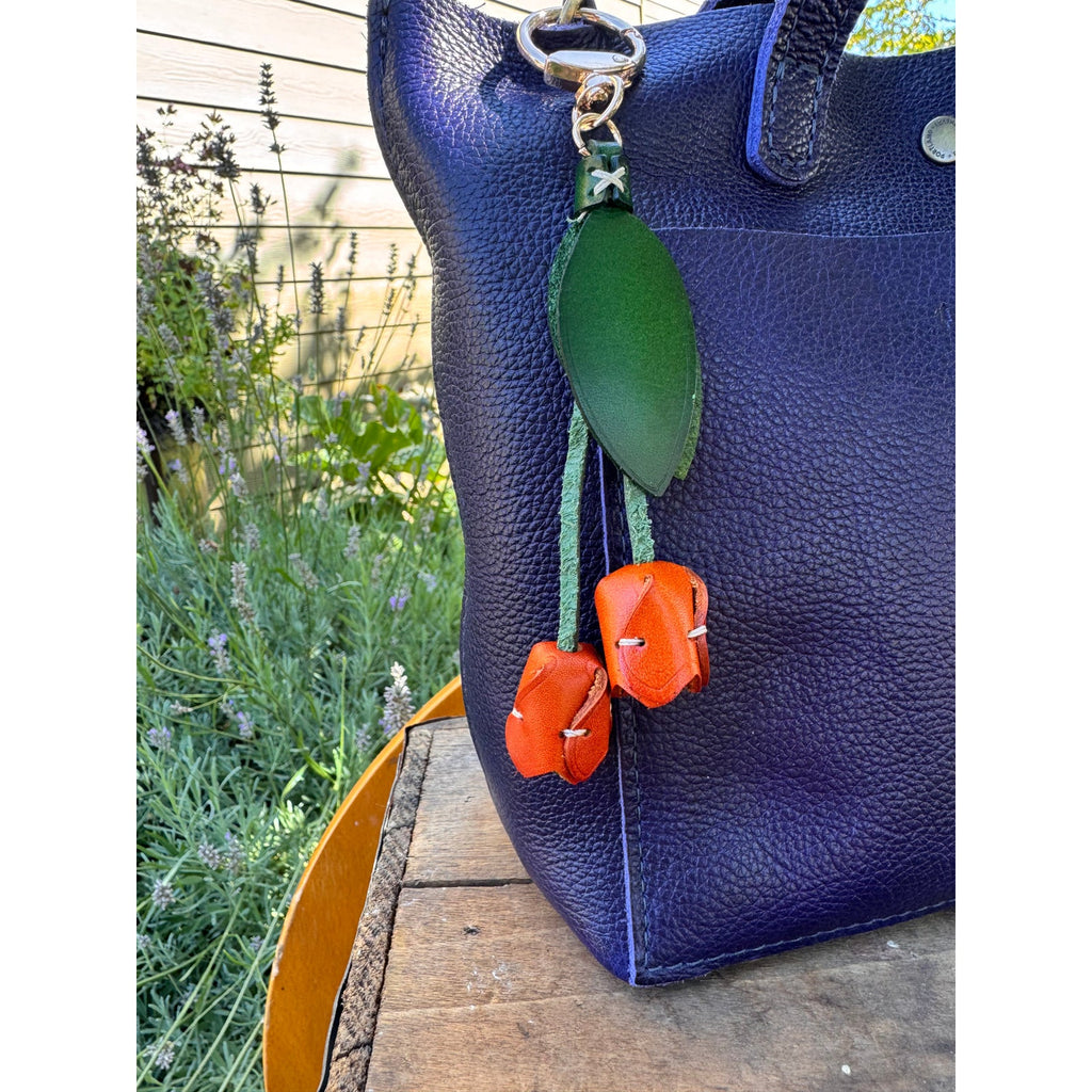 Genuine Leather Orange Tulip Bag Charm Tulip Spring Orange Flower Leather Charm