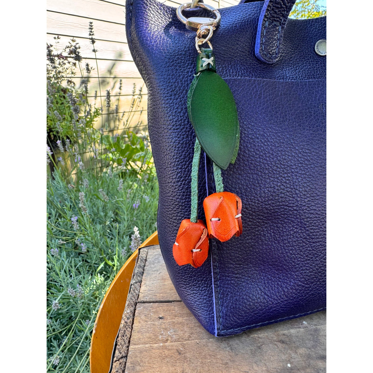 Genuine Leather Orange Tulip Bag Charm Tulip Spring Orange Flower Leather Charm