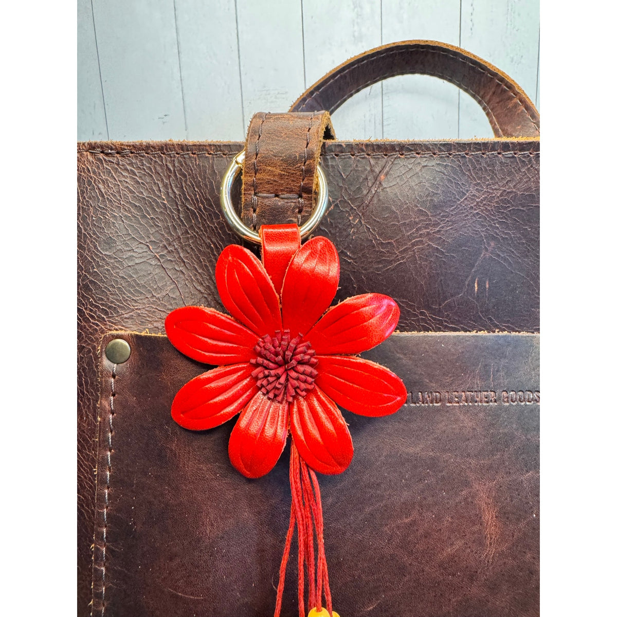 Red Summer Daisy Purse Charm Genuine Leather Summer Flower Bag Charm NEW!