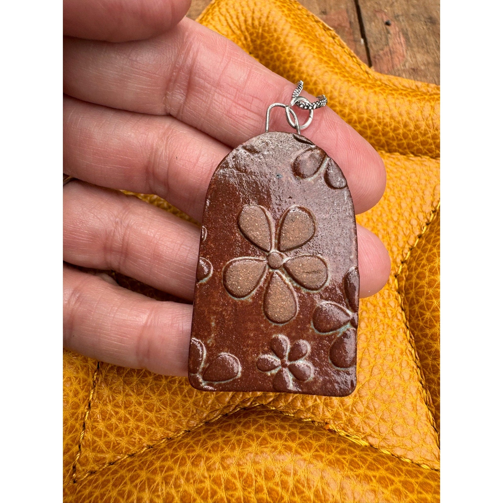 Boho Pendant Necklace Handcrafted Daisy Neutral Pendant Necklace Medallion
