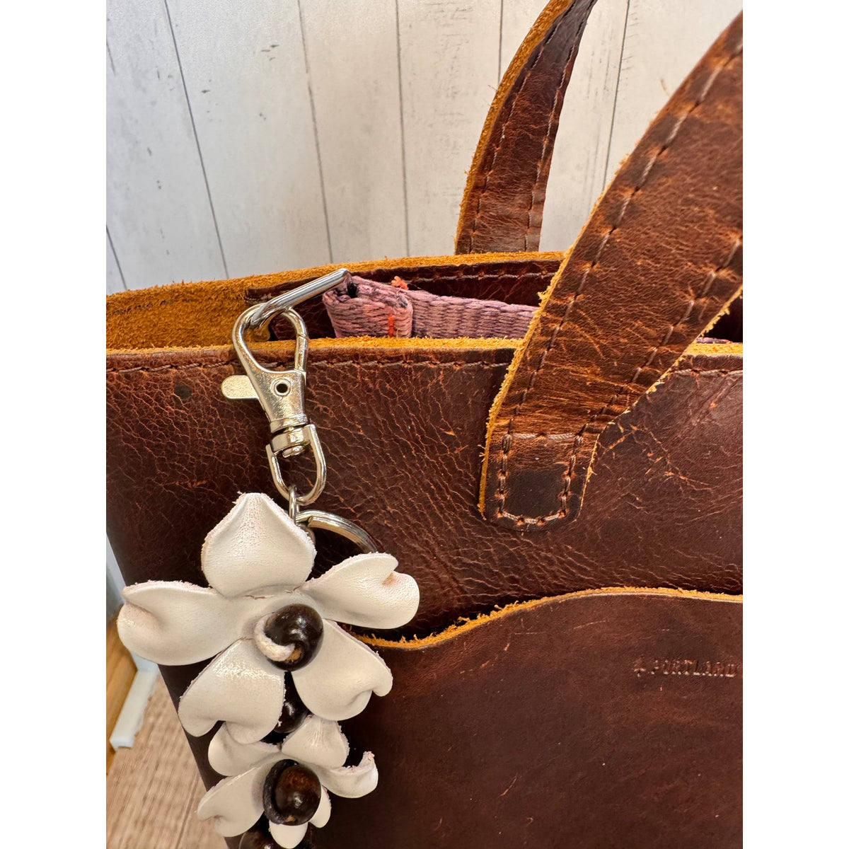 Plumeria Flower Bag Charm Genuine Leather Flower Bag Charm White Flower Charm