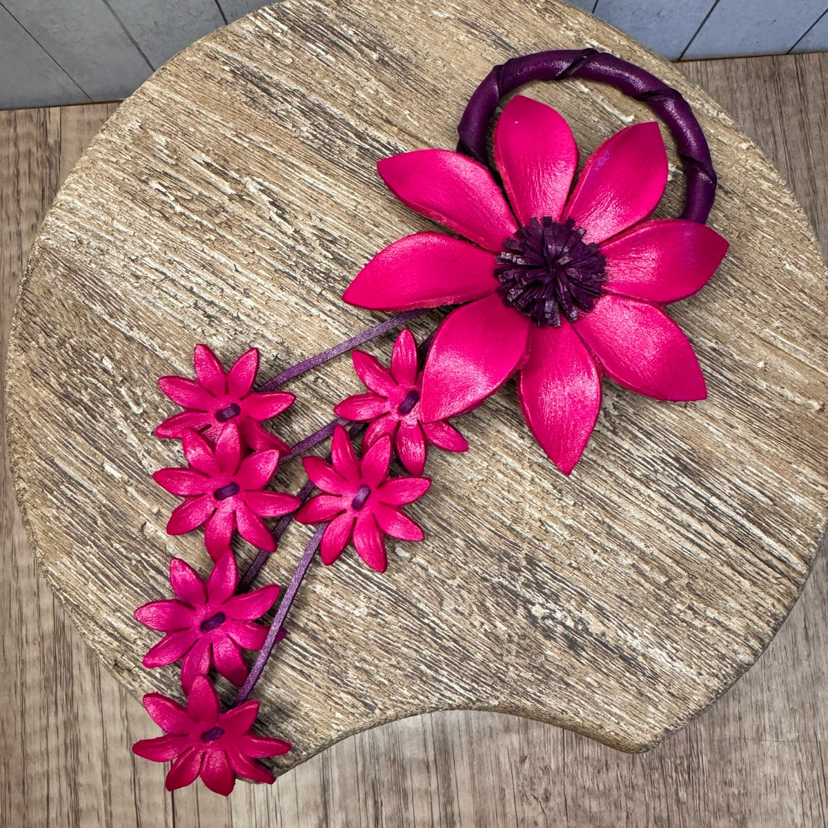 Flower Genuine Leather Bag Charm Dark Pink Daisy Leather Crossbody Accessories