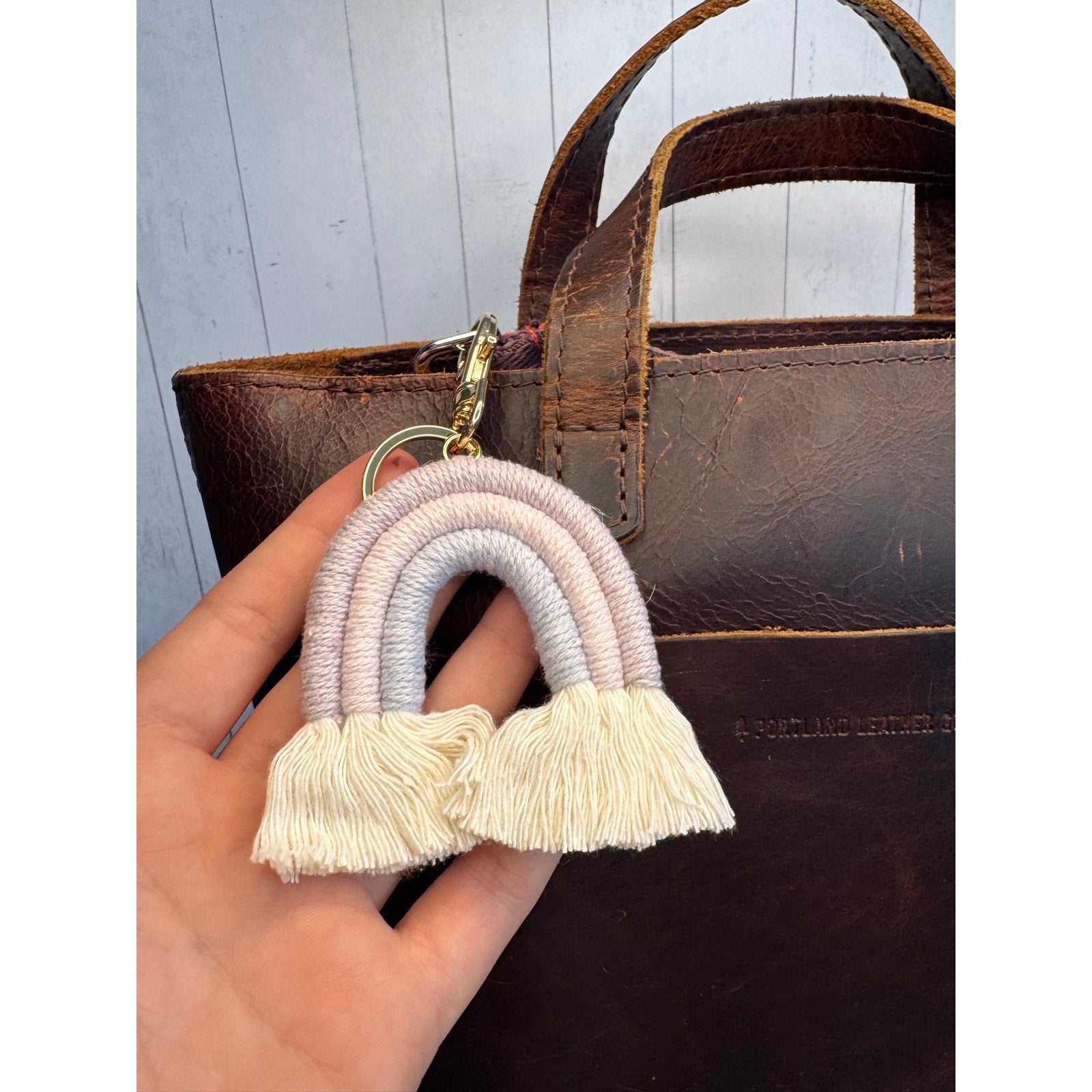 Macrame Rainbow Purse Charm Macrame Keychain Lavender Purple  Blue Rainbow