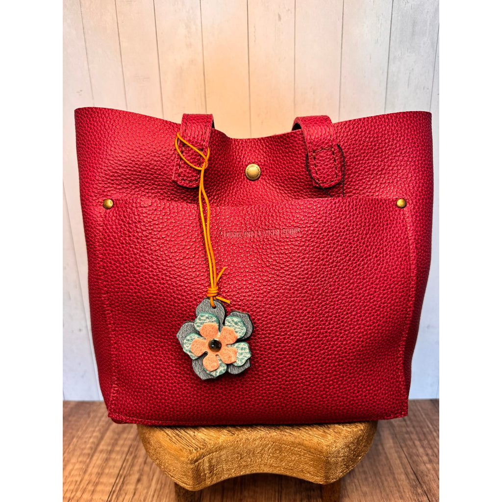 Leather Flower Bag Charm Pink Blue Indigo Flower Purse Charm Genuine Leather