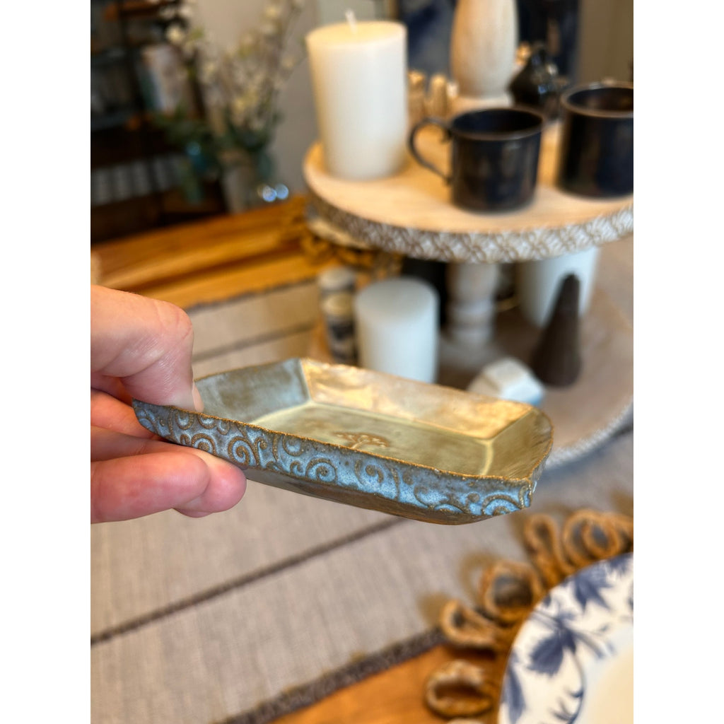 Handmade Square Dish Trinket Holder Artisan Ceramic Dish 4 inch Trinket Tray