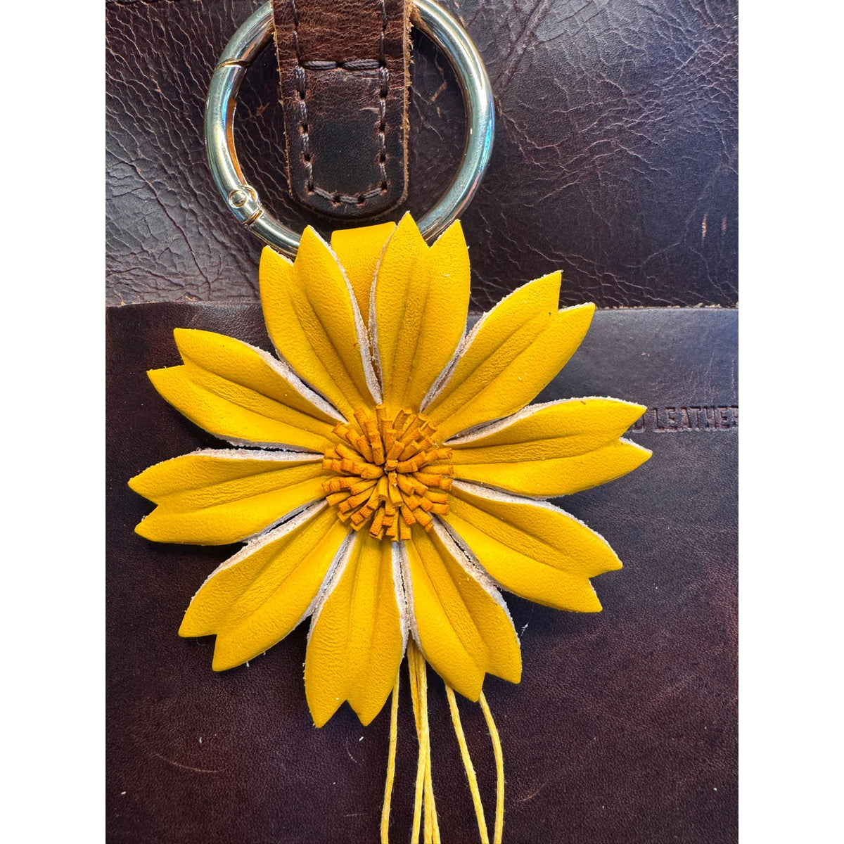 Yellow Dahlia Purse Charm Genuine Leather Flower Yellow Bag Charm NEW FAST SHIP