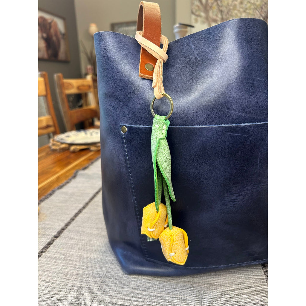 Genuine Leather Yellow Tulip Bag Charm Tulips Flower Leather Purse Charm