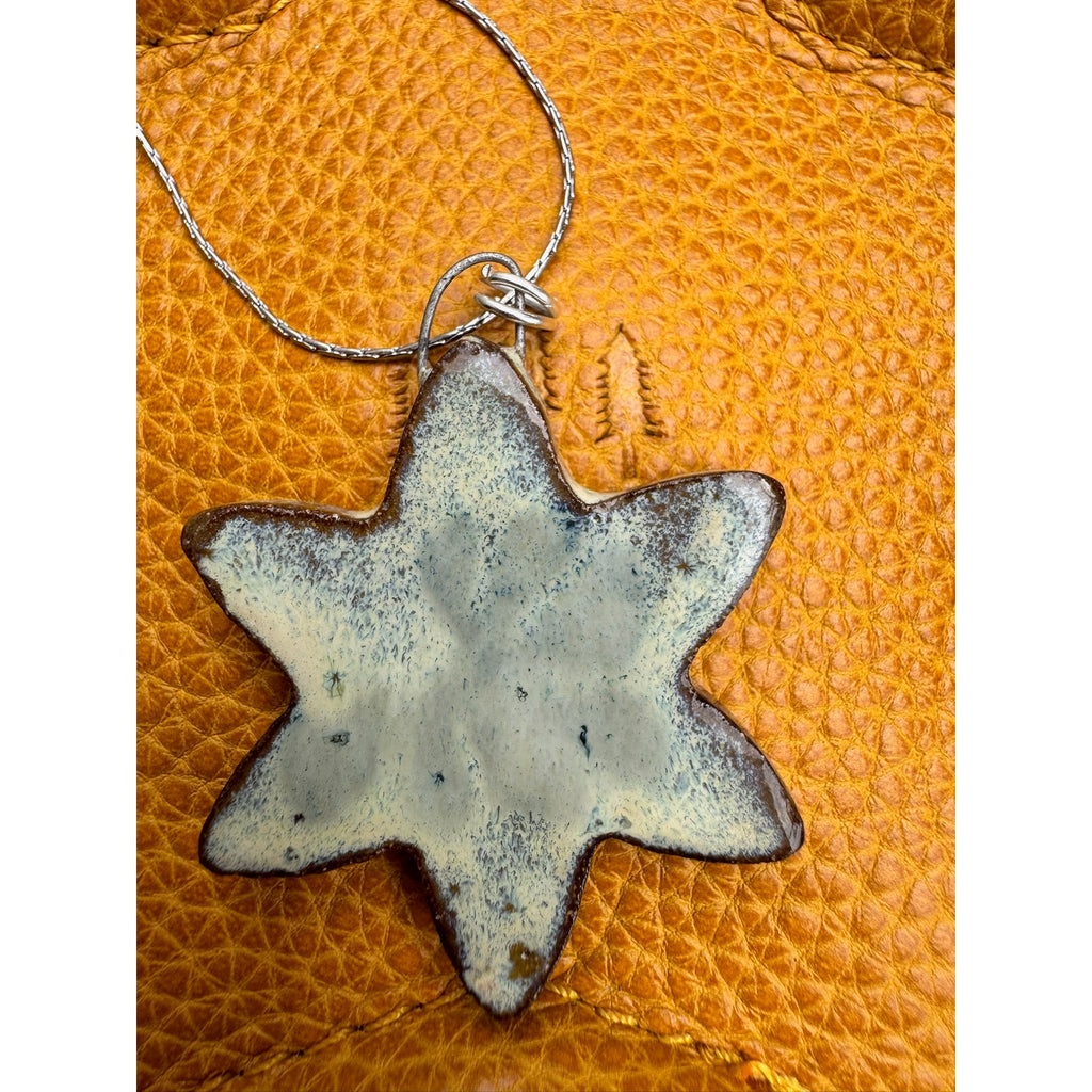 Boho Star Pendant Necklace Jewelry Boho Pottery Ceramics Necklace White Blue