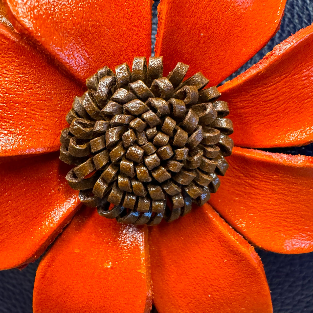 Flower Genuine Leather Bag Charm Orange Daisy Leather Crossbody Accessories