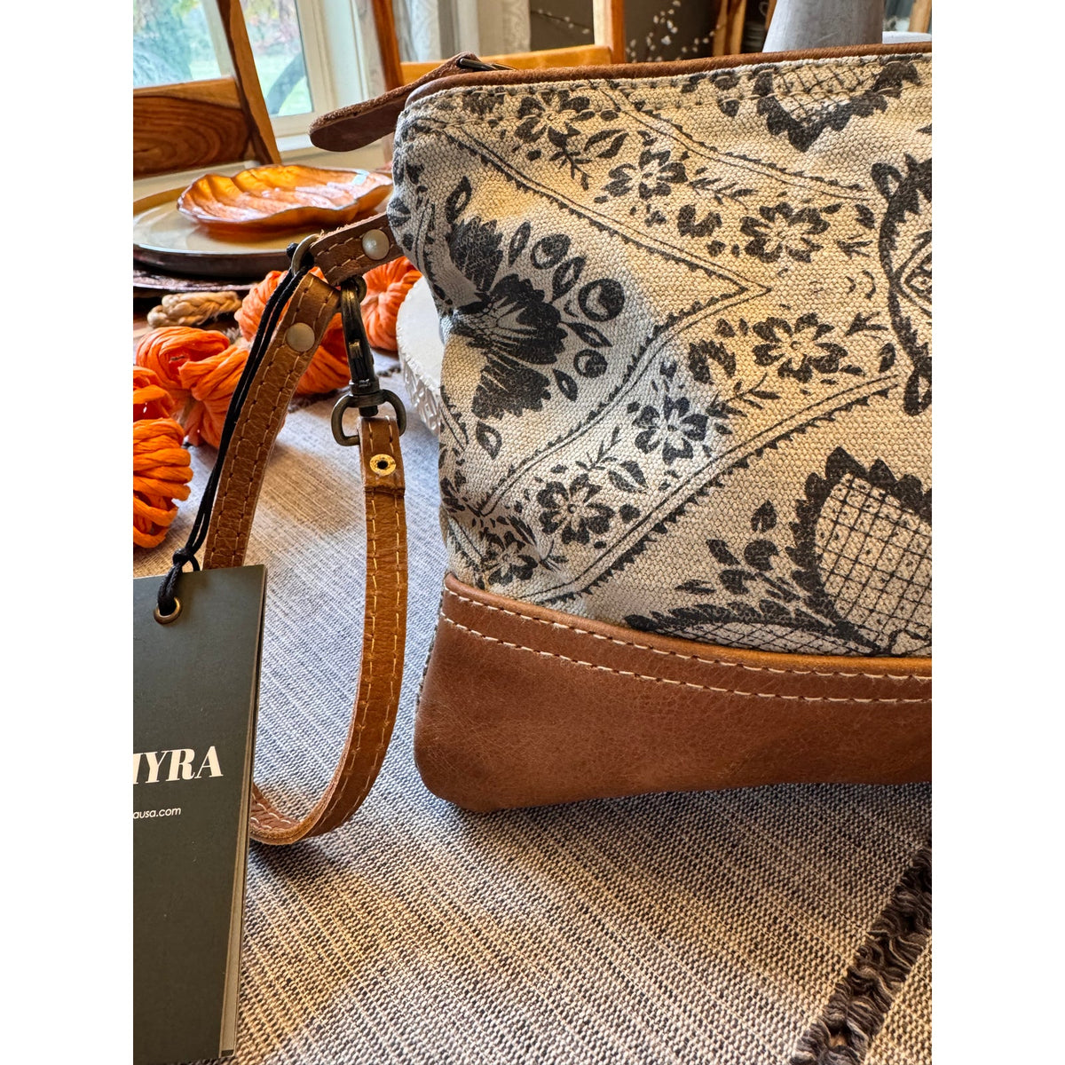 Canvas Clutch Brown Neutral Purse Wristlet Bag Boho Accessories Pouch 9 x 7