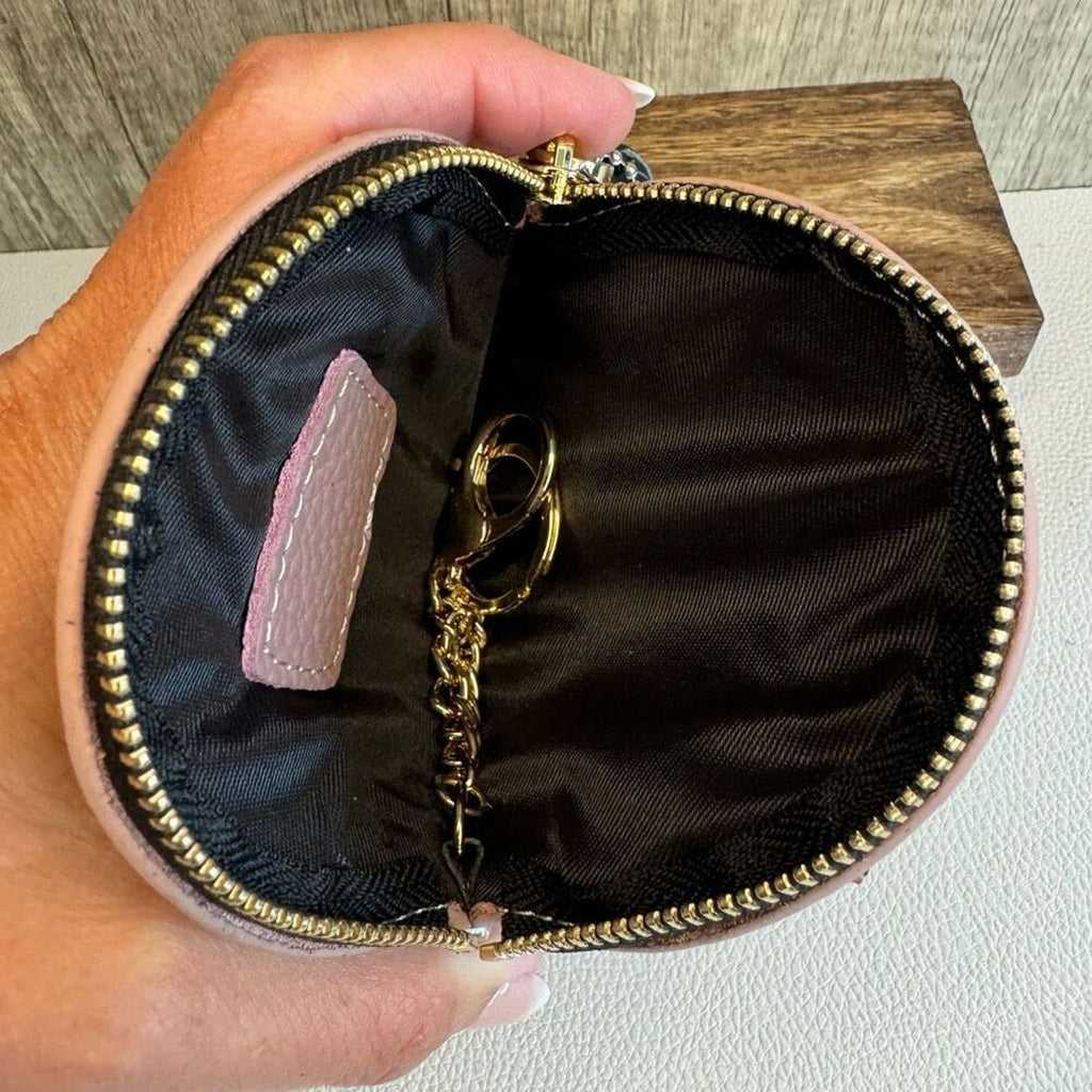 Round Coin Purse Dusty Rose Leather Wallet Key Holder Purse Charm New FAST SHIP