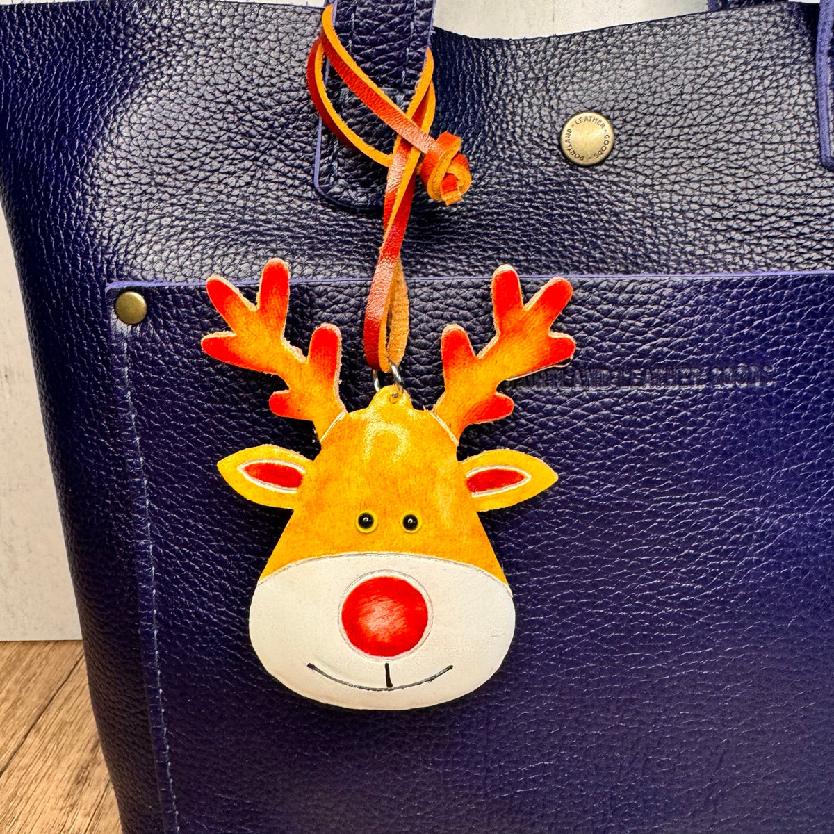 Reindeer Purse Charm Genuine Leather Bag Charm Rudolph Red Nosed Reindeer