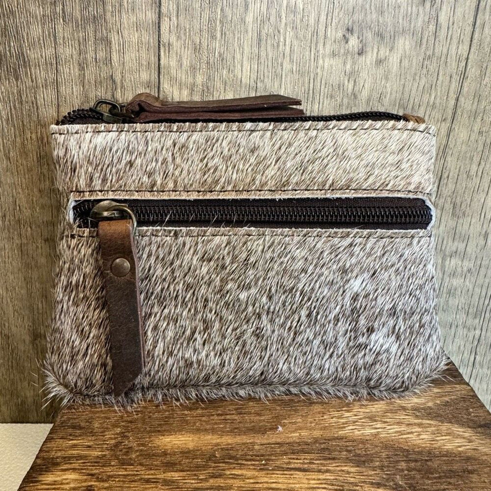 Double Zip Pouch Genuine Cow Hide & Leather Wallet NeW FAST SHIP
