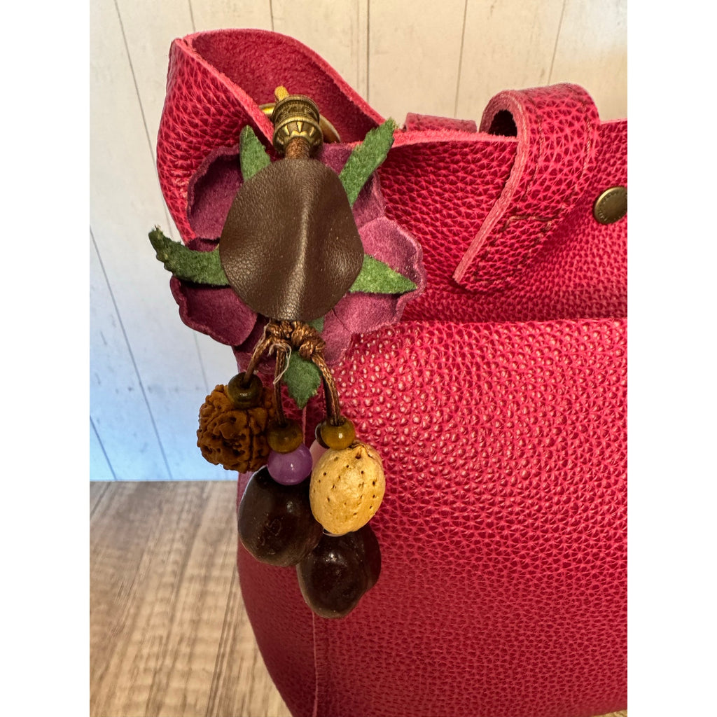 Summer Rose Purple Purse Charm Genuine Leather Purple Flower Bag Charm NEW!