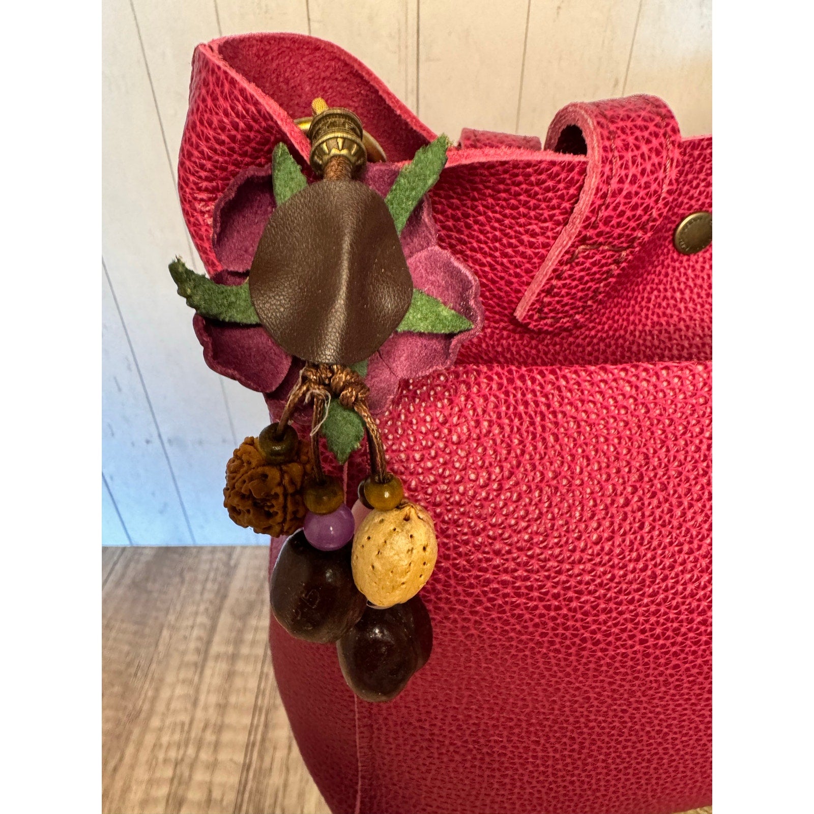 Summer Rose Purple Purse Charm Genuine Leather Purple Flower Bag Charm NEW!