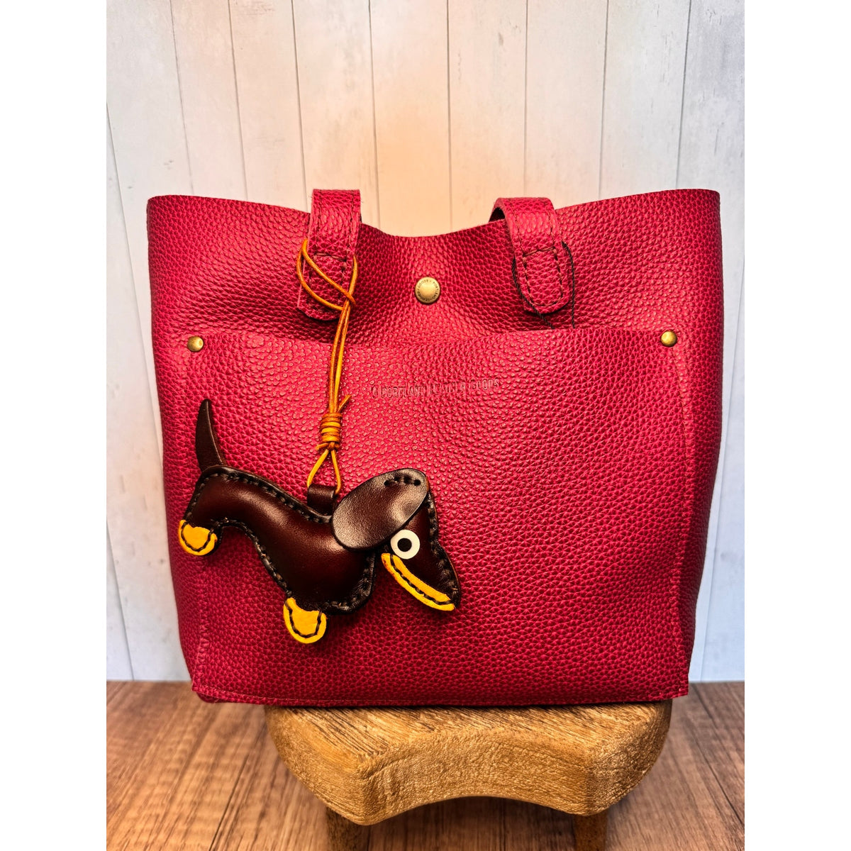 Dark Brown Genuine Leather Dog Bag Charm Dachshund Wiener Dog Purse Charm Dogs