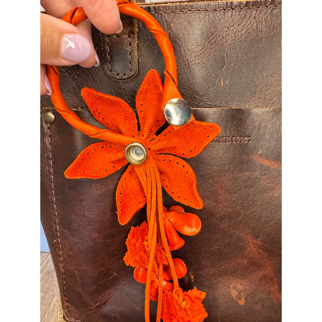 Autumn Fall Leather Daisy Purse Charm Genuine Leather Orange Flower Bag Charm
