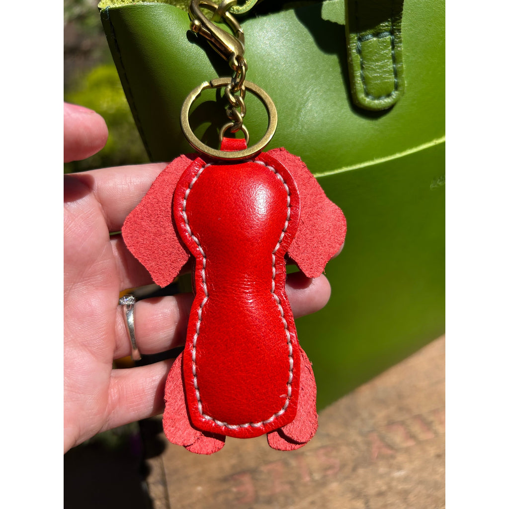 Genuine Leather Hound Dog Bag Charm Dog Lover Golden Retriever Red Dog