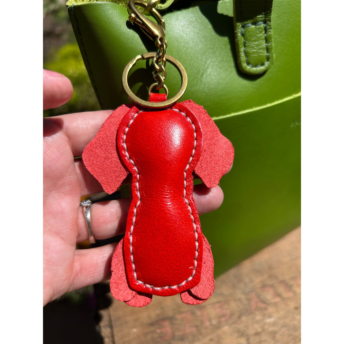 Genuine Leather Hound Dog Bag Charm Dog Lover Golden Retriever Red Dog