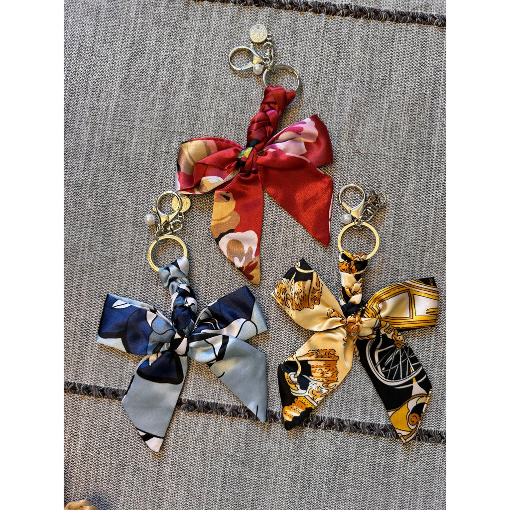 3 Satin Bow Bag Charms Floral Purse Charm Colorful Bows Keychain Purse Accessory