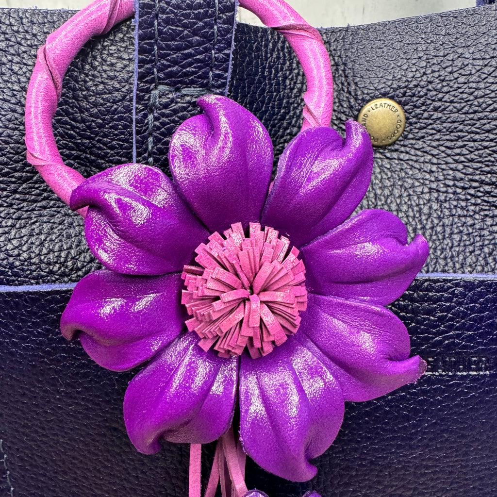 Genuine Leather Flower Purse Charm Leather Purple Spring Bag Charm NEW FAST SHIP