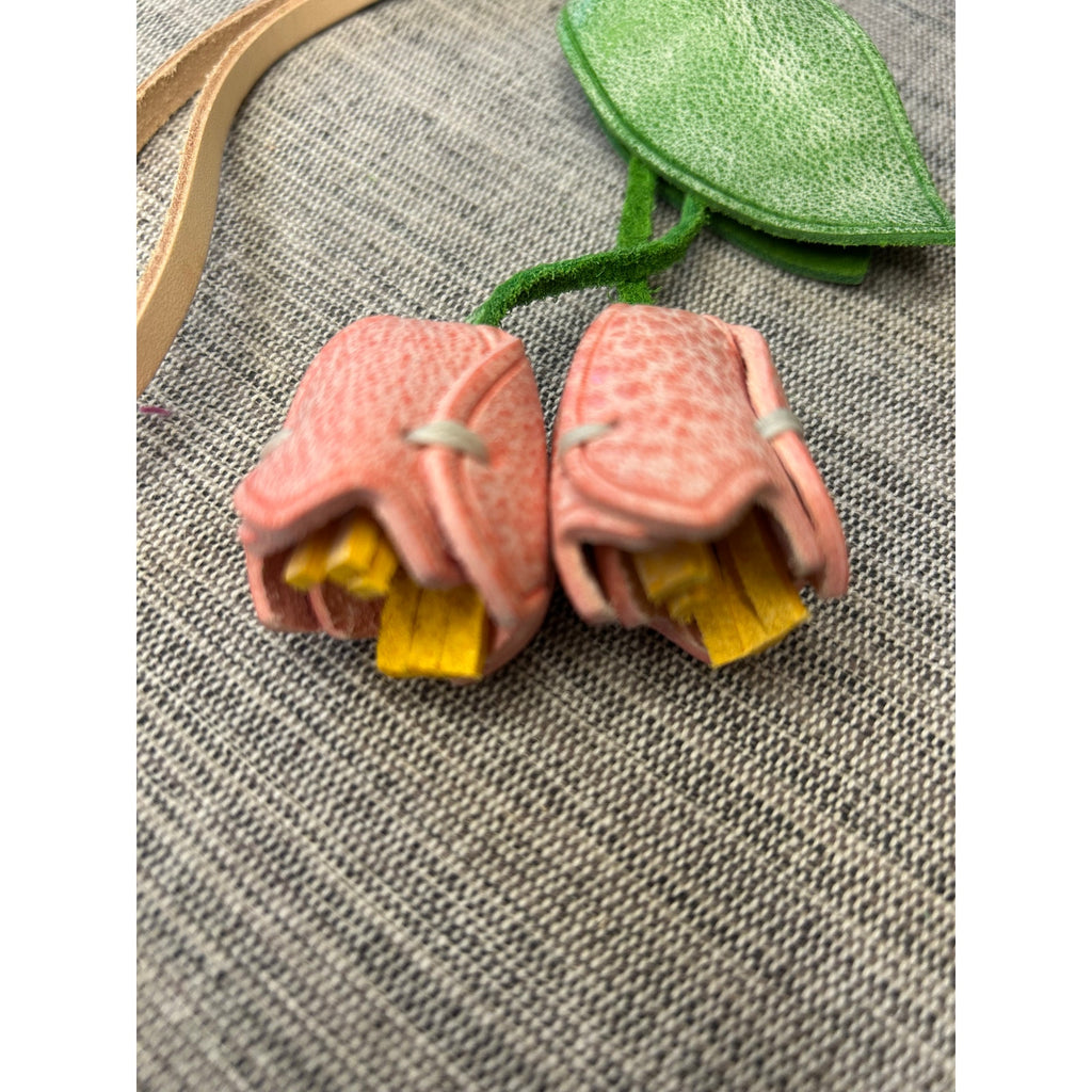 Genuine Leather Light Pink Tulip Bag Charm Tulips Flower Leather Purse Charm
