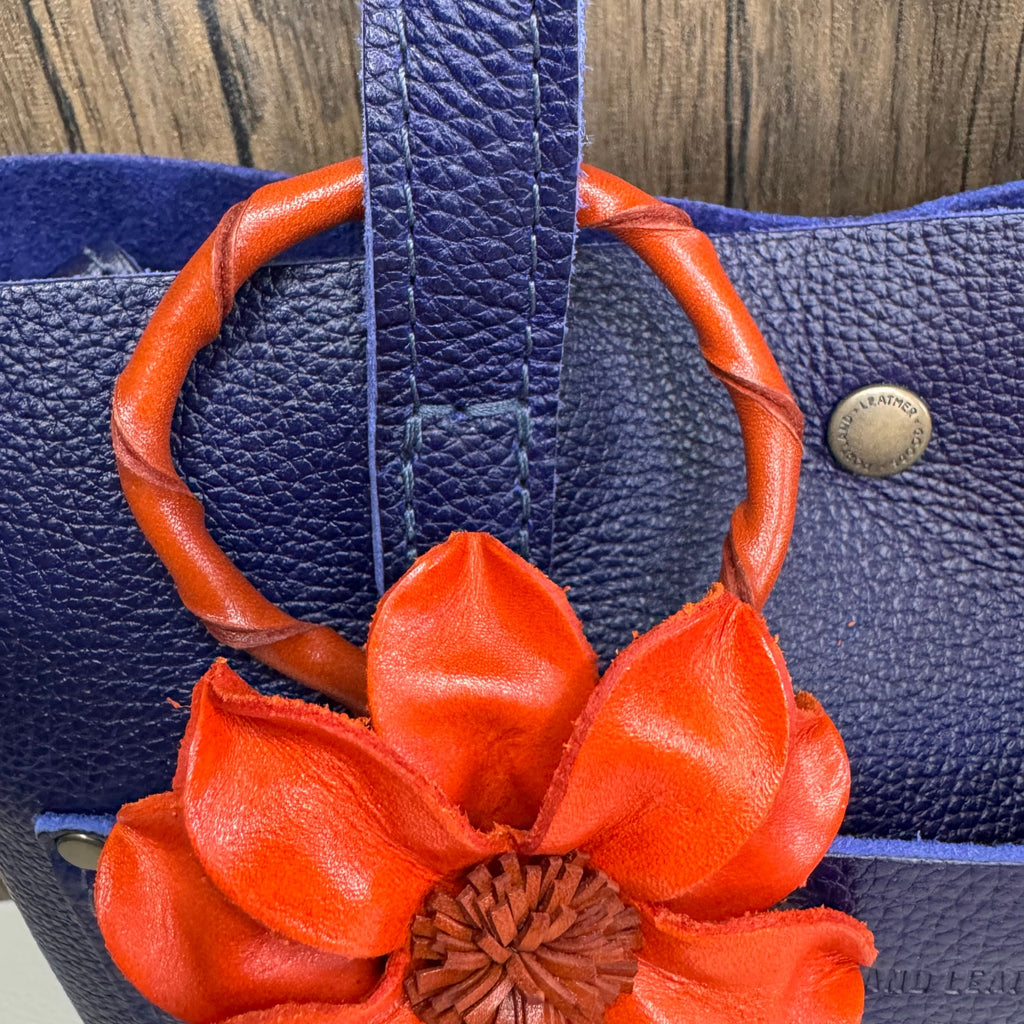Orange Leather Flower Purse Charm Genuine Leather Purse Autumn Bag Charm