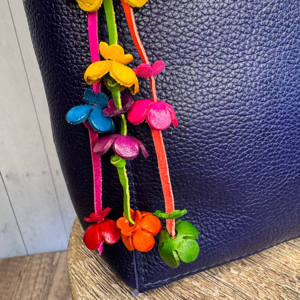 Yellow Daisy Flower Leather Bag Charm Genuine Leather Purse Charm Flowers
